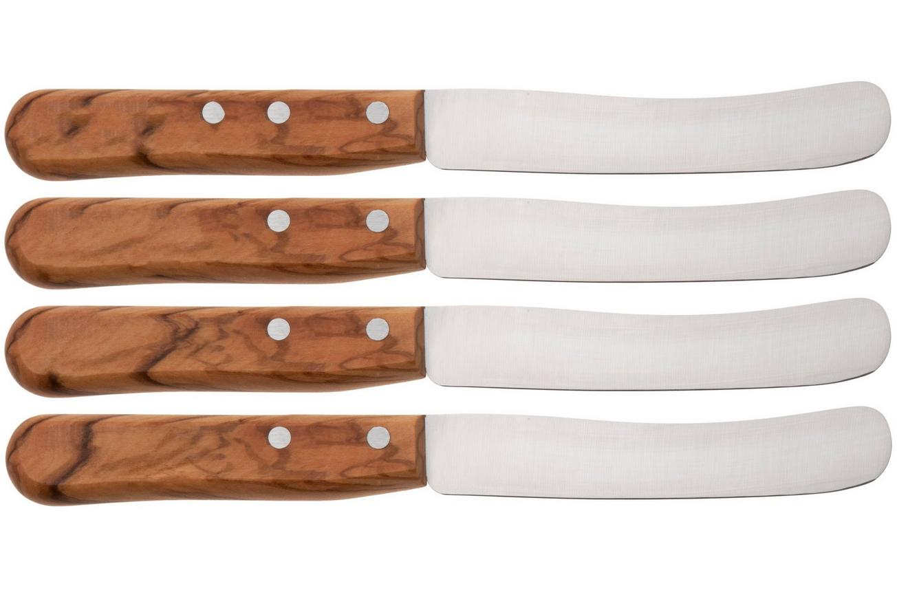 Knivesandtools Traditional Buckels, roestvast staal, olijfhout, 4-delige Buckels ontbijtmessenset