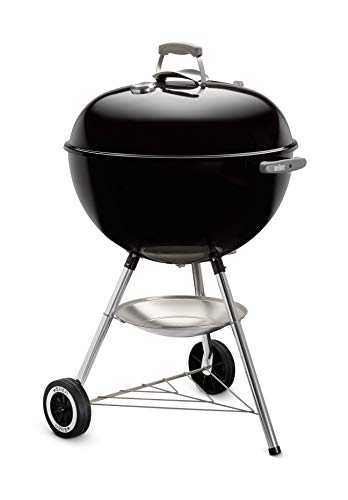 Weber Classic Kettle barbecue au charbon de bois, surface de cuisson Ø 57cm, barbecue avec couvercle et cuve en acier emaillé, thermomètre intégré au couvercle, trépied et roues – Noir (1341504)
