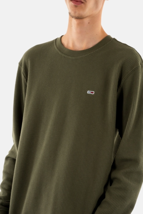 Tee shirt manches longues tommy jeans reg waffle m12 fatigue green