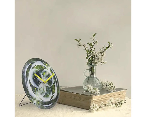 Cosmo tafelklok, gehard glas, groen, Ø 20 cm