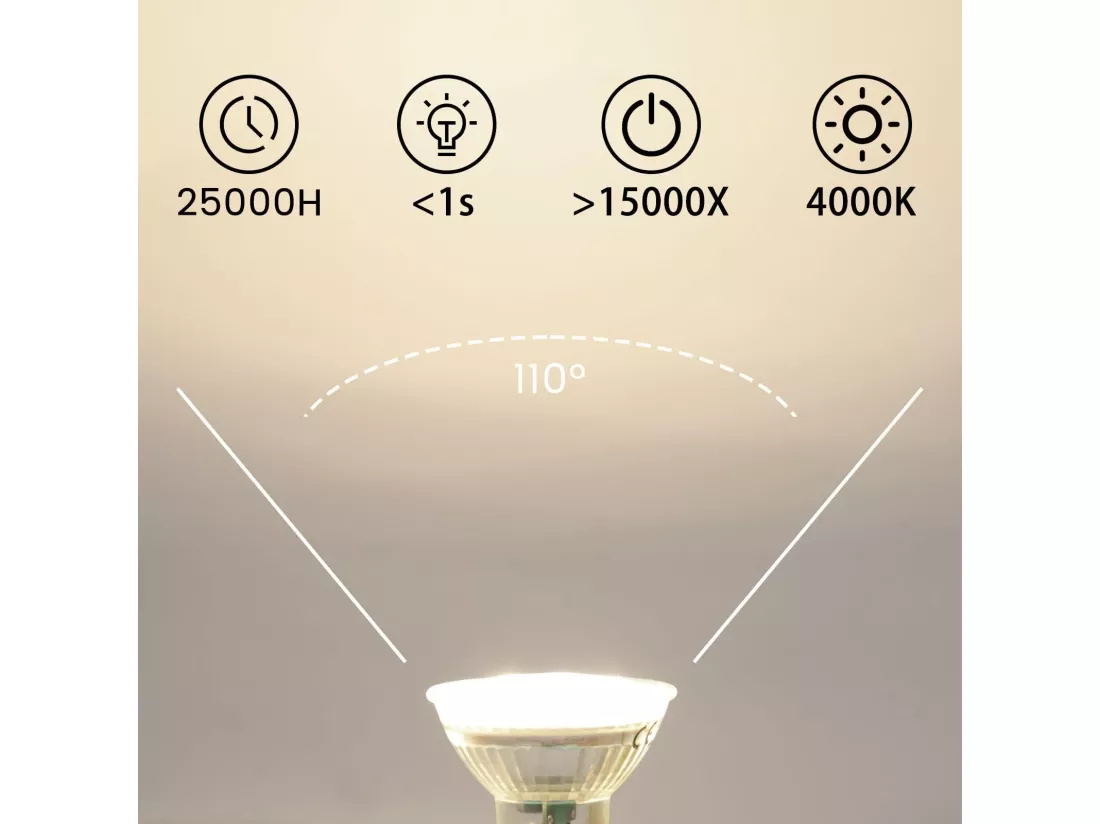 NETTLIFE Lot de 6 ampoules LED GU10 Blanc neutre 5 W, remplace une ampoule 50 W 4000 K économie d'énergie angle de faisceau 110° spot non dimmable
