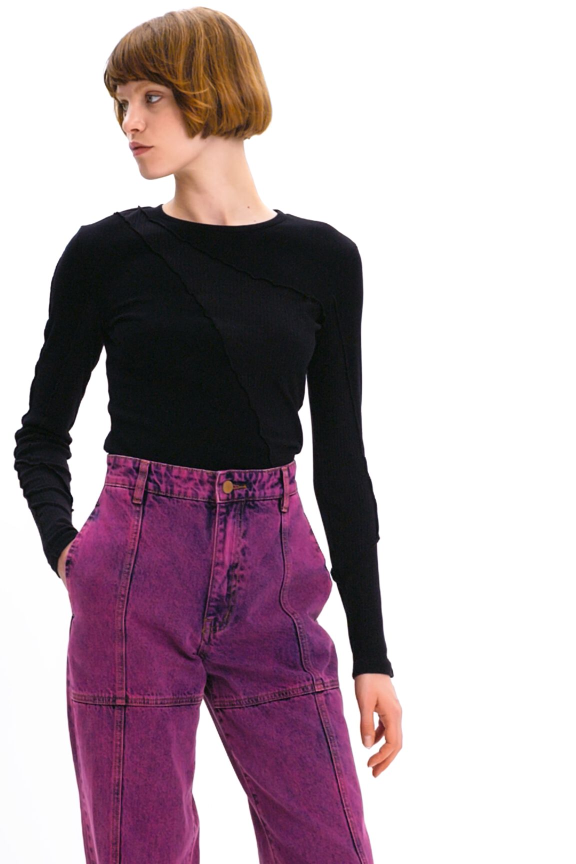 T-shirt patchwork tissu côtelé
