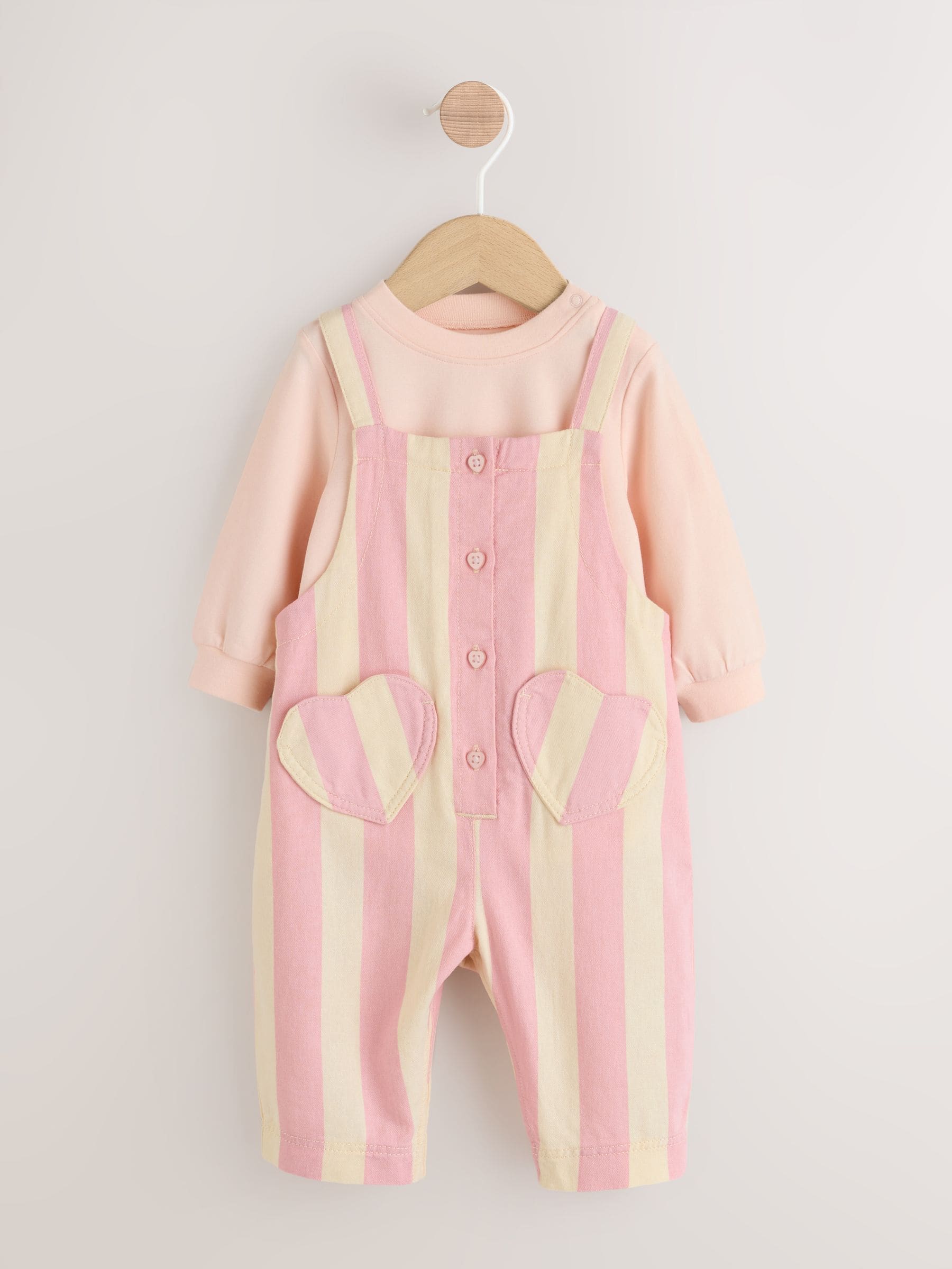 Crème/roze gestreept - Baby Set van bretelbroeken en Bodysuit 2 Pieces (0mnd.-3jr)