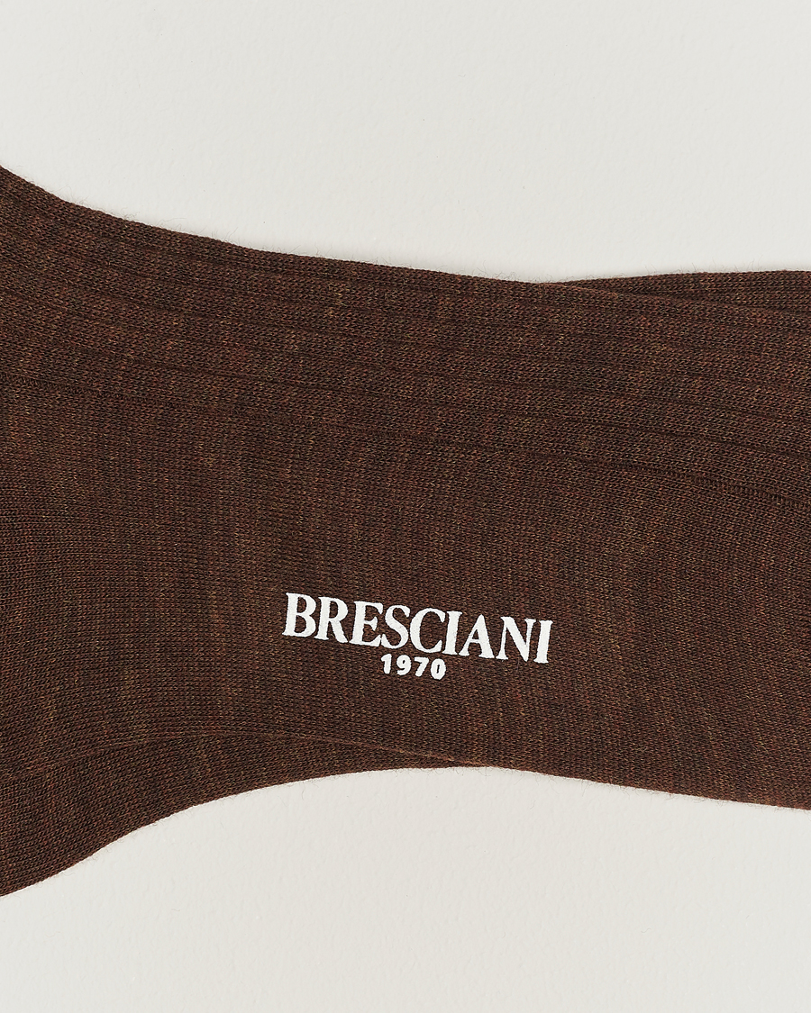 Bresciani Wool/Nylon Ribbed Short Socks Brown Melange