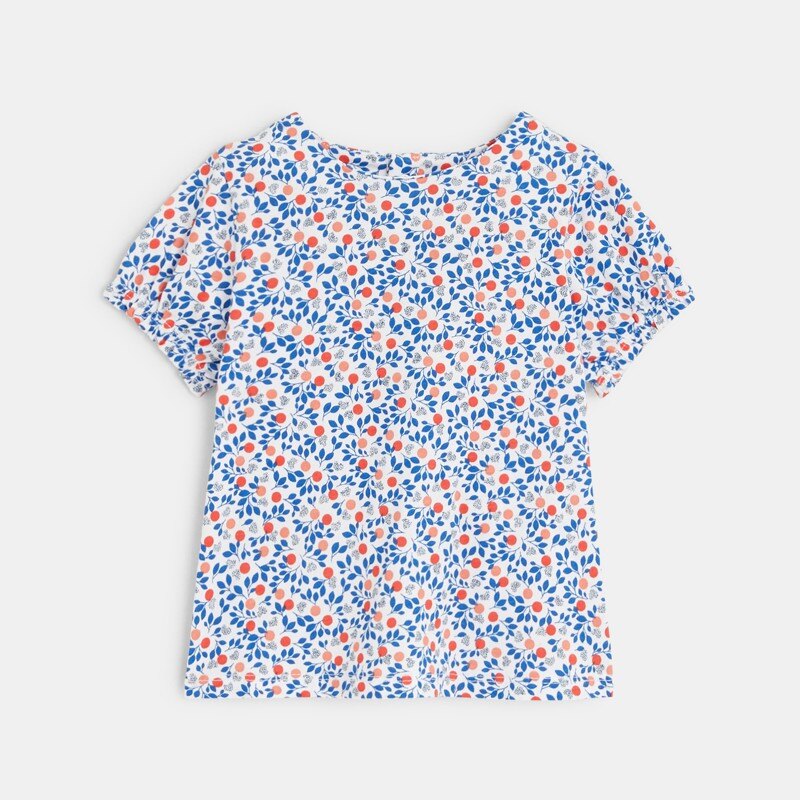Robe salopette denim léger et t-shirt fleuri bleue bébé fille Bleu