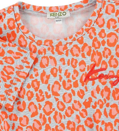 Kenzo Kjole - Sweat - Gråmeleret m. Orange Leopard