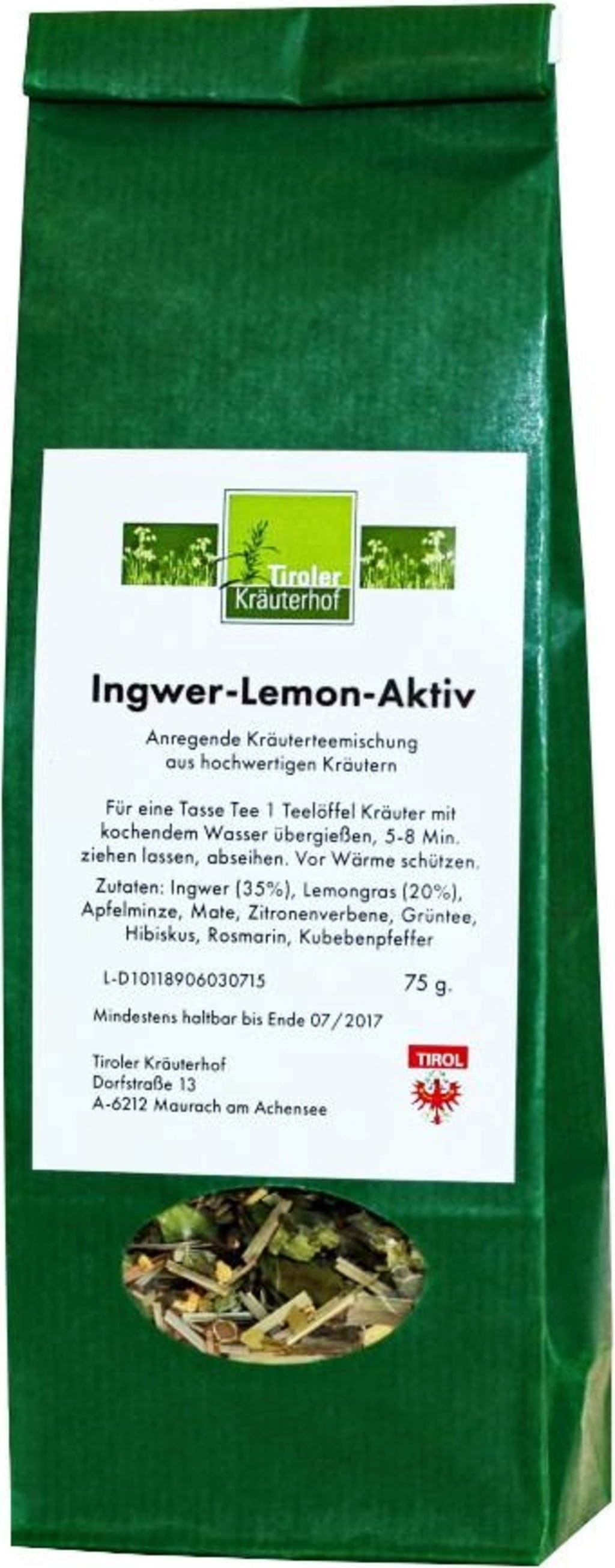 Tiroler Kräuterhof  Ingwer Lemon Aktiv Tee, 75 g