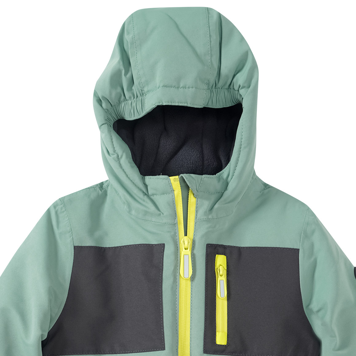 Topomini Baby Schneeoverall mit Farbteilern petrol / neongelb