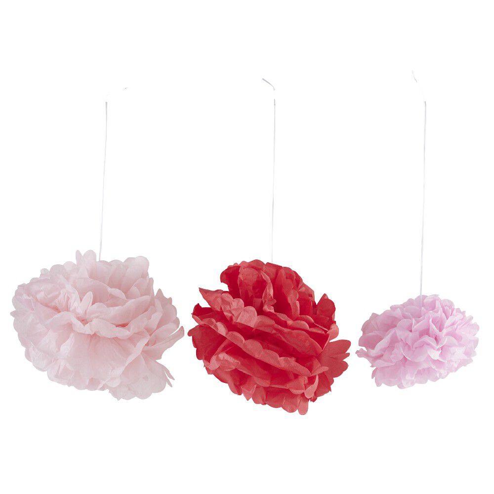 Pompon en papier rose x 3