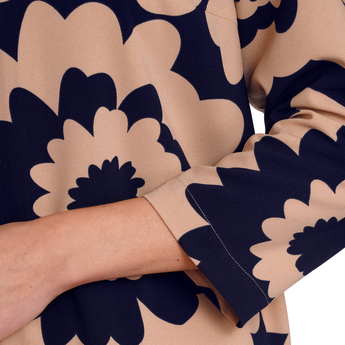 Gina Benott Damen Kleid mit Blumen-Allover beige / dunkelblau
