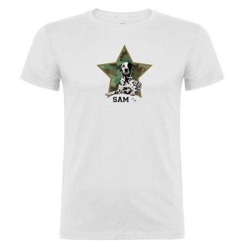 Camiseta unissex com estampa de estrela camuflada, personalizável, branca.