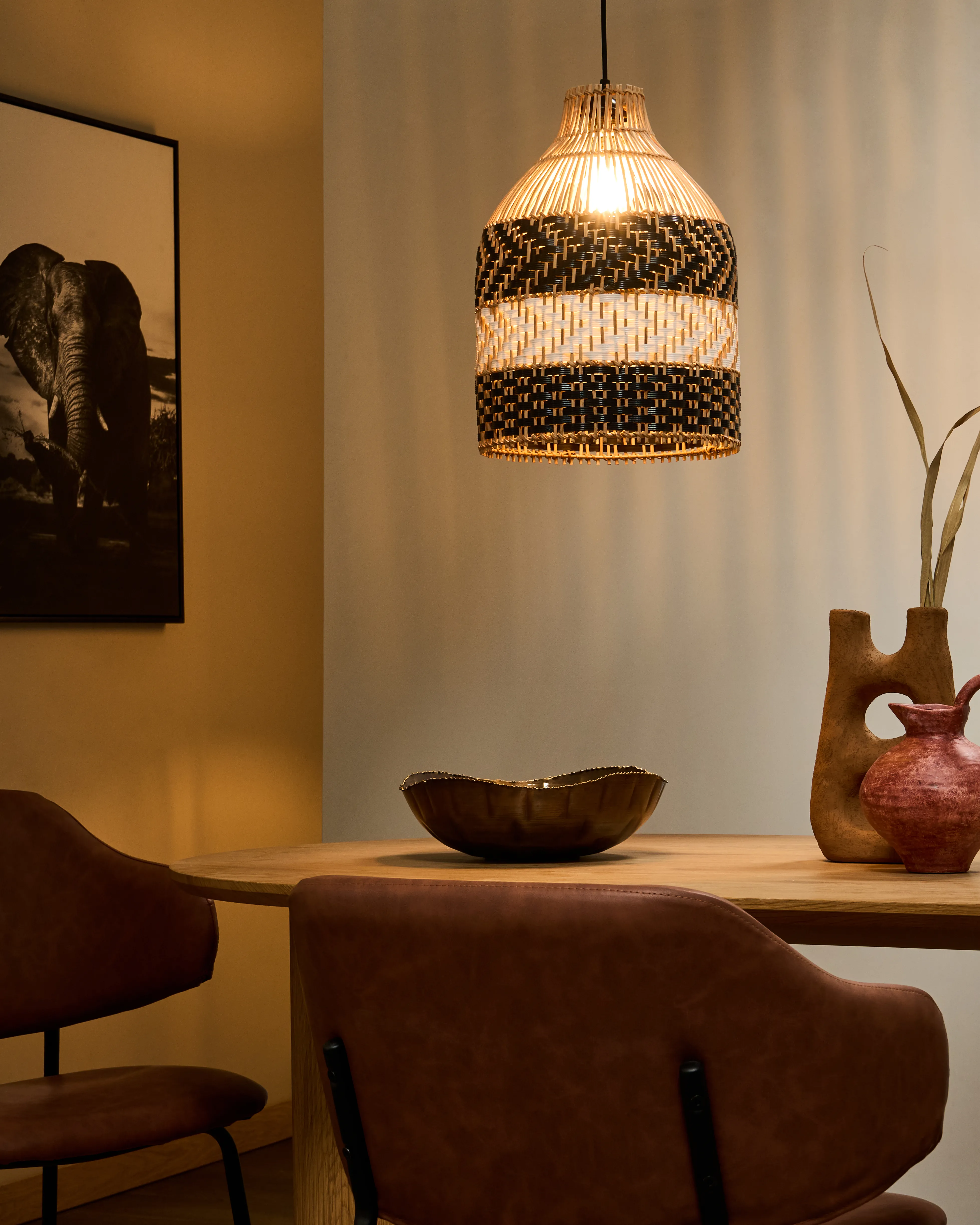 Hanglamp TURABO Rotan Zwart/wit