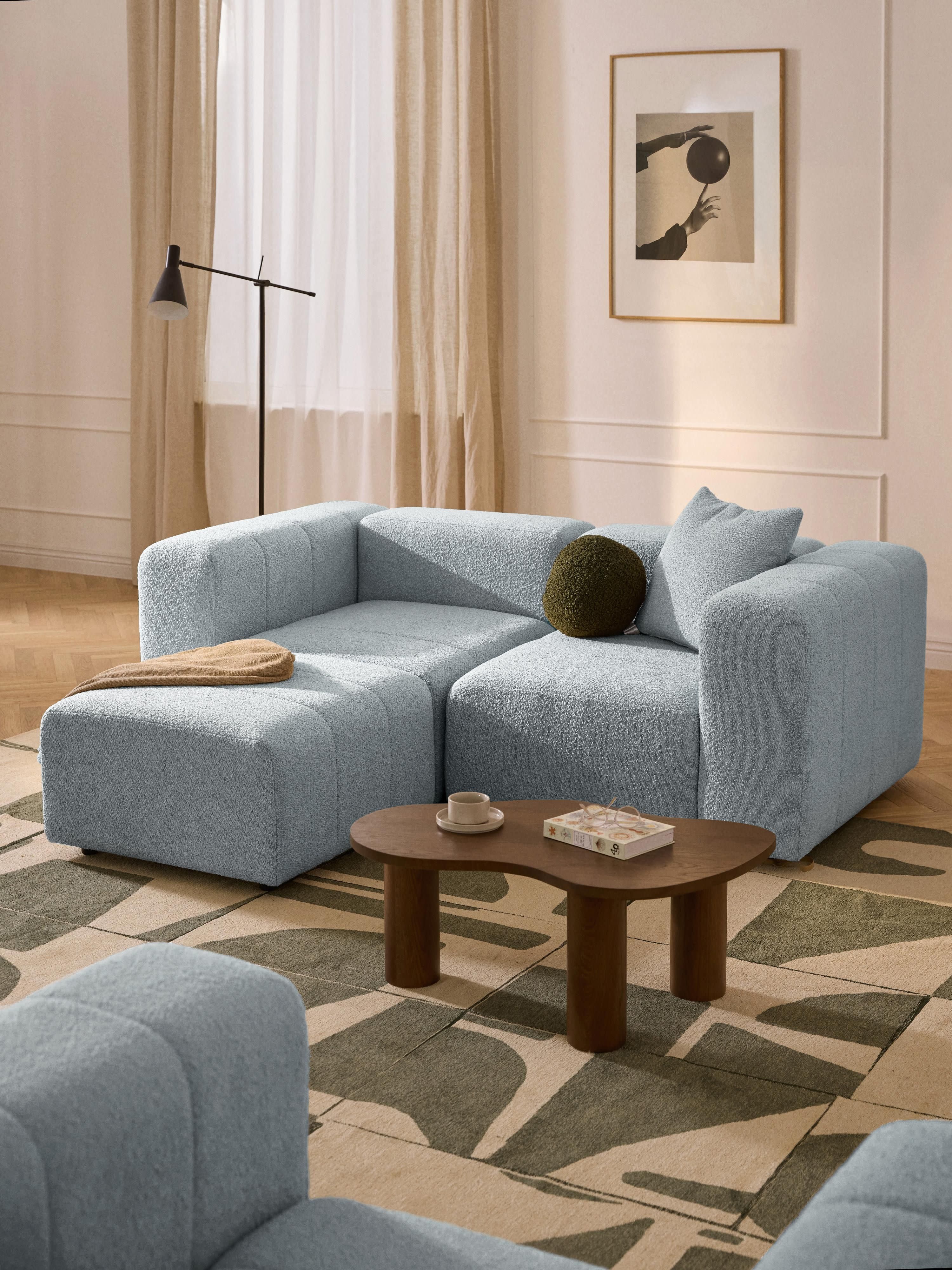 Modulaire bouclé bank Lena (3-zits) met poef (links/rechts)