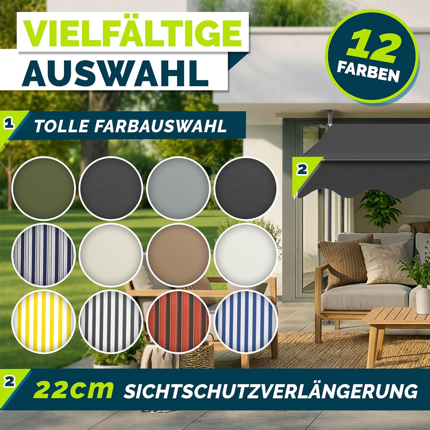 tillvex Klemmmarkise mit Handkurbel Balkon | Balkonmarkise ohne Bohren | Markise UV-beständig & höhenverstellbar | Sonnenschutz Terrasse & Garten wasserdicht (Anthrazit, 400cm)