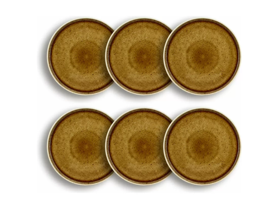 Ogo Living - Lot 6 Assiettes Plates Stack 25cm En Porcelaine Marron