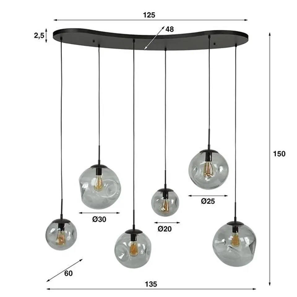 Hoyz Collection - Hanglamp Stellar Black 6-lichts - Artic Zwart