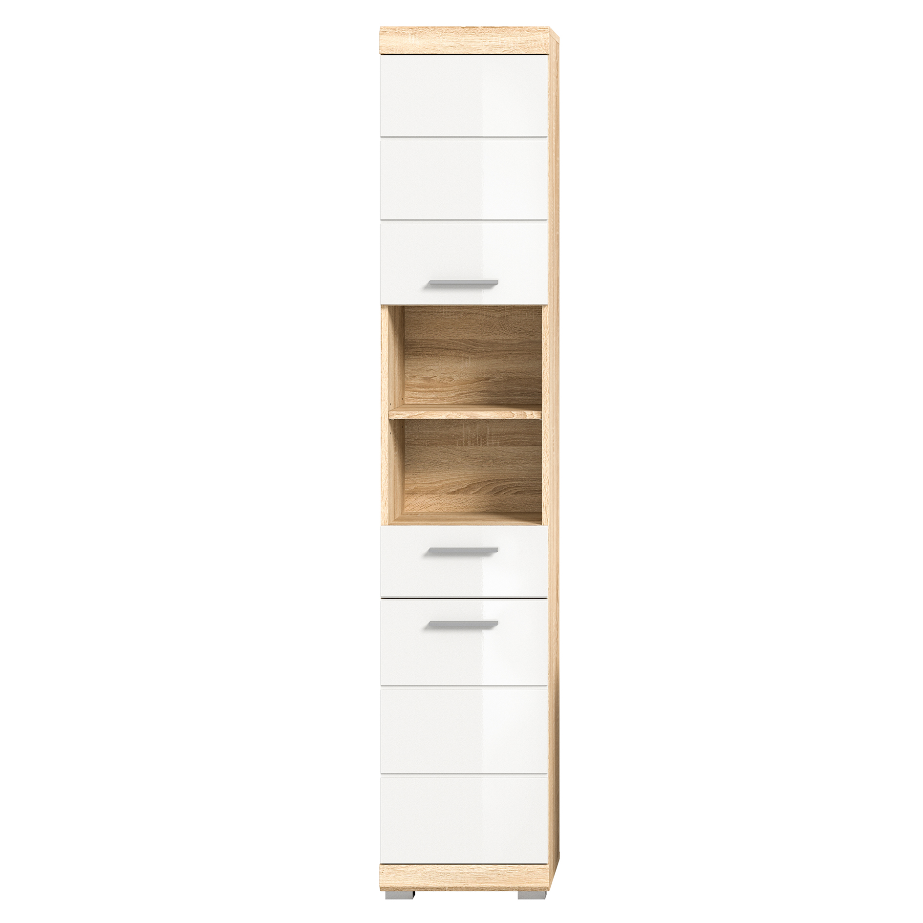 Hochschrank LAMBADA - Sonoma Eiche-weiß Hochglanz - 191 cm