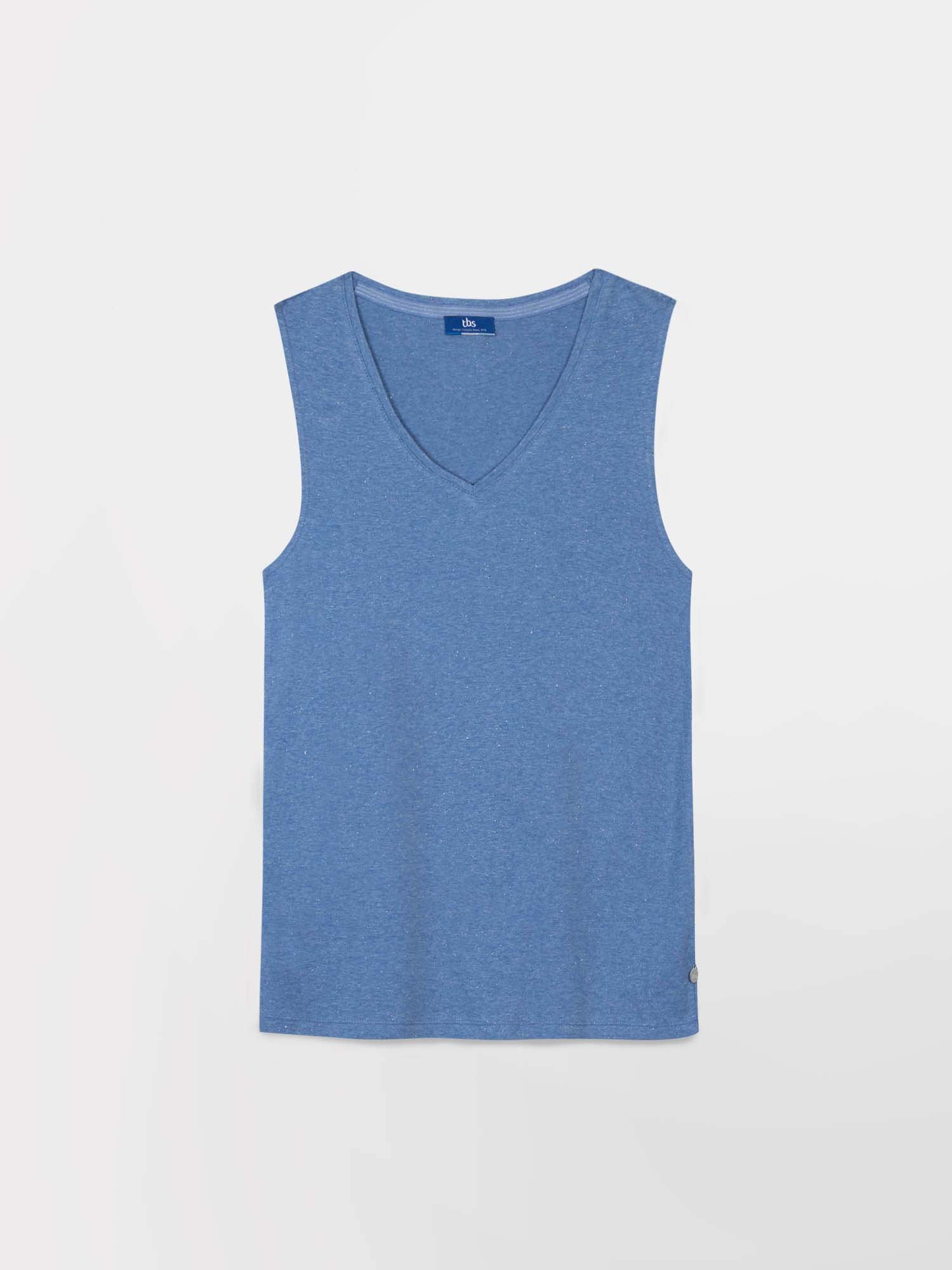Débardeur Femme Col V Coton Bleu