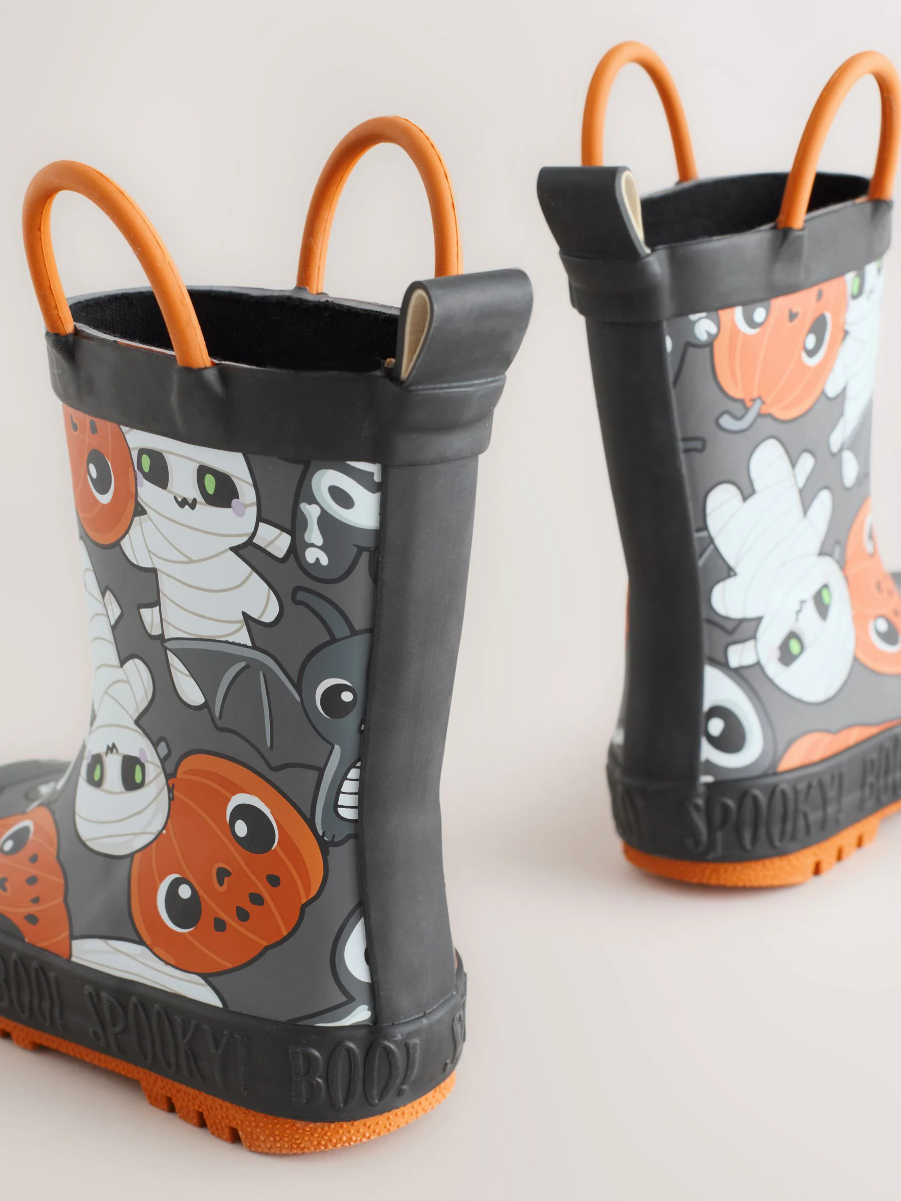 Zwart/oranje Halloween - Aantreklaarzen met handvat
