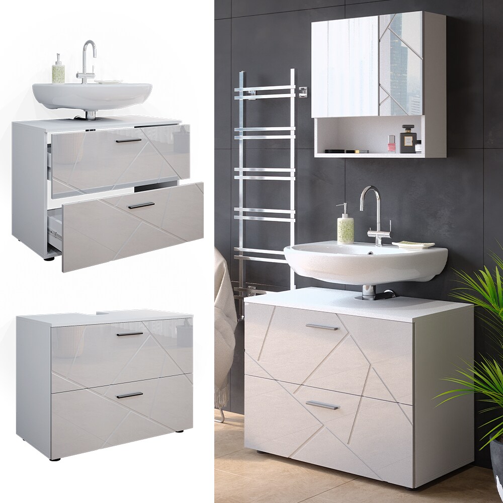 Vicco Waschtischunterschrank Badschrank Badezimmerschrank Irma Weiß 80 cm Hochglanz