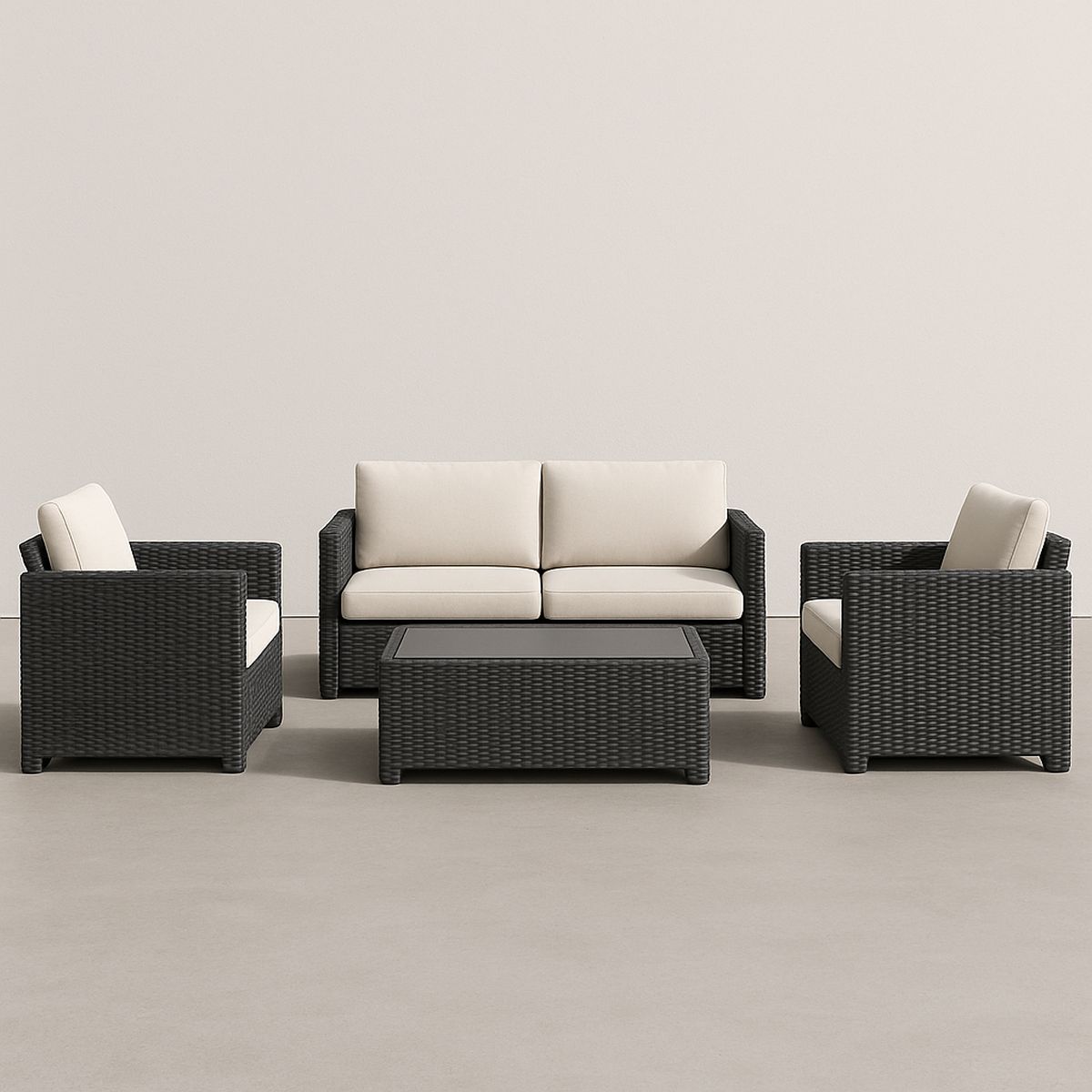 4-teiliges Gartenmöbel-Set aus Polyrattan mit Kissen Schwarz Beige