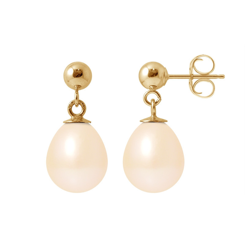 Boucles d'Oreilles Pendantes Perles de Culture Roses et or jaune 750/1000