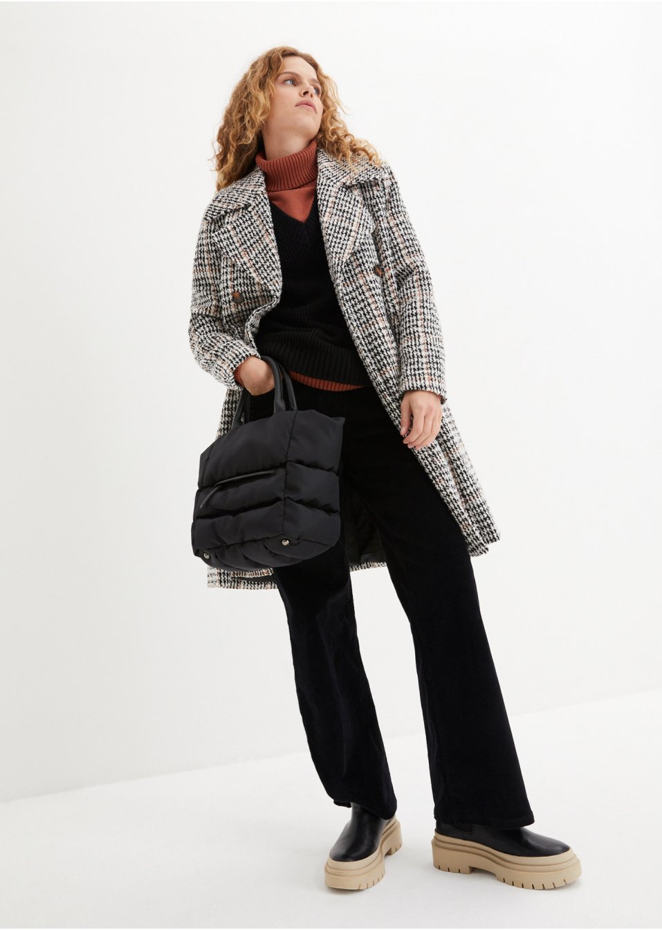 Manteau en bouclé à motif pied-de-poule