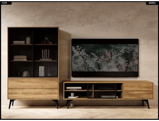 OTITEC - Armoire vitrine - l.100 x h.165 x p.39 cm - clide - chêne
