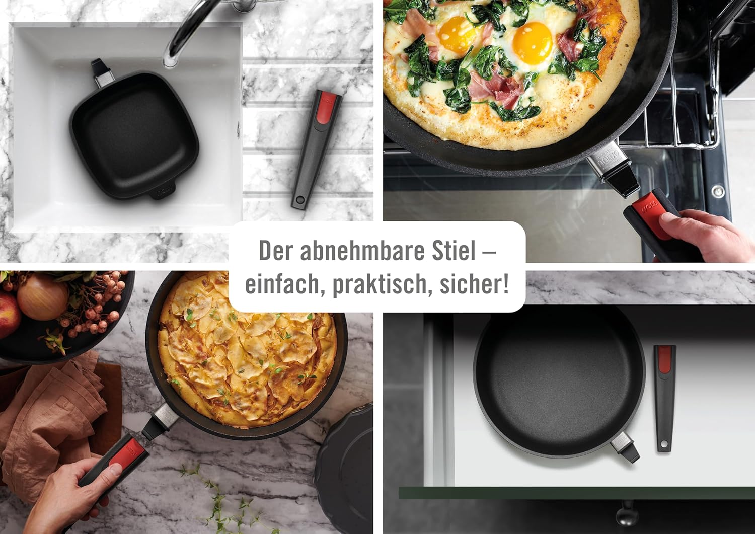 Woll – Nowo Titanium Viereckpfanne Induktion 28x28 cm, 6,5 cm hoch, mit abnehmbarem Stiel – Antihaftpfanne aus Aluguss – für alle Herdarten – backofenfest & langlebig