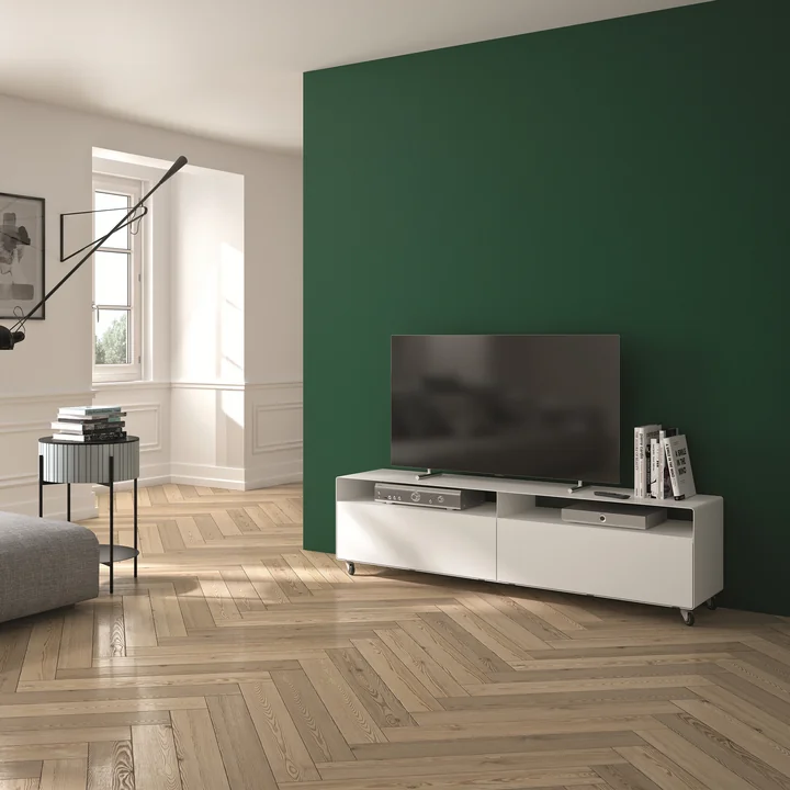 Müller Möbelfabrikation - R 110 Sideboard mit 2 Klapptüren auf Rollen, signalweiss