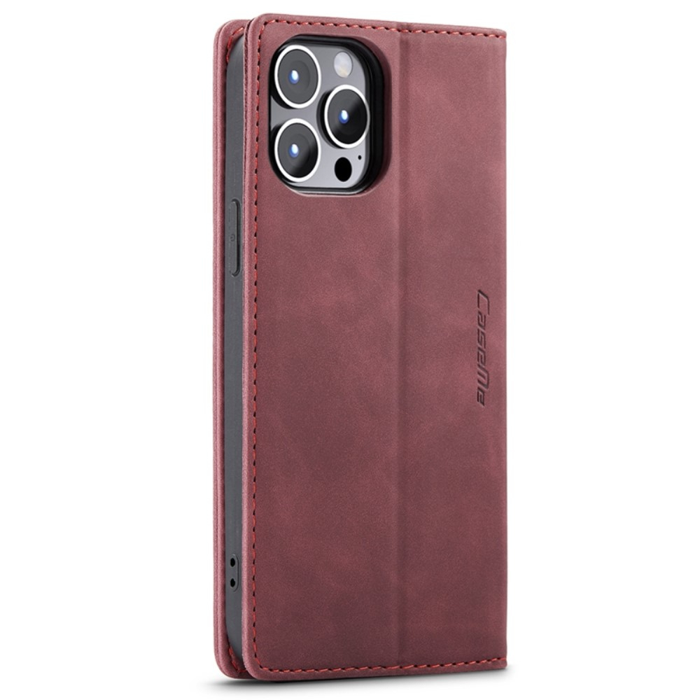 iPhone 14 Pro Leder Tasche Flip Wallet Etui mit Kartenfächern - Dunkelrot