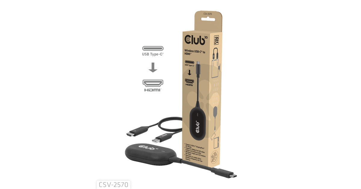 Club 3DWireless USB-C to HDMI Transmitter and Receiver adapter  (Zwart)