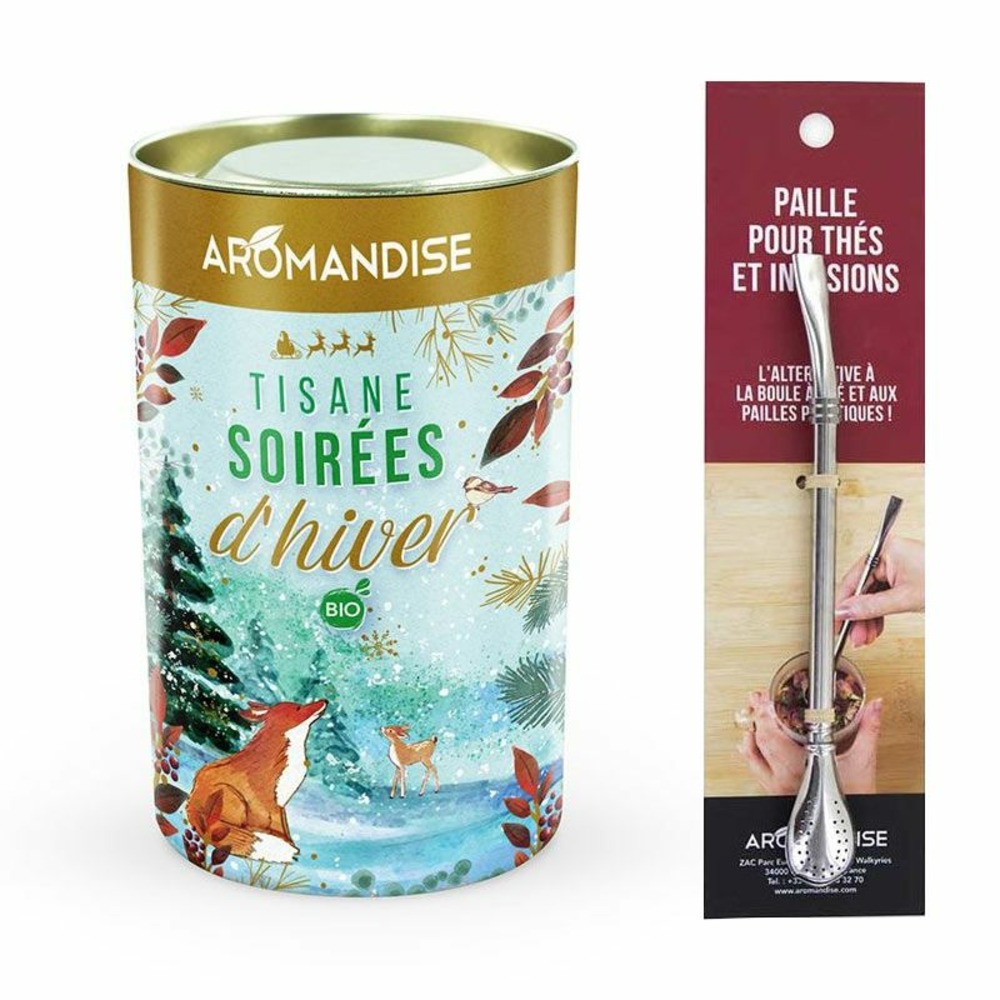 Tisane bio soirées d'hiver + paille inox avec filtre