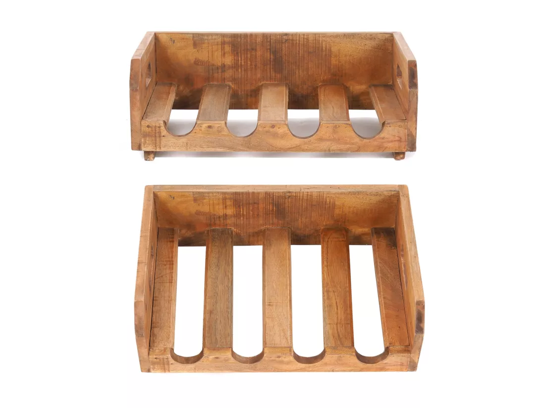 ÉTAGÈRE À BOUTEILLES CONSTRUCTEUR Bois de recyclage, pour 4 bouteilles, empilable couleurs naturelles