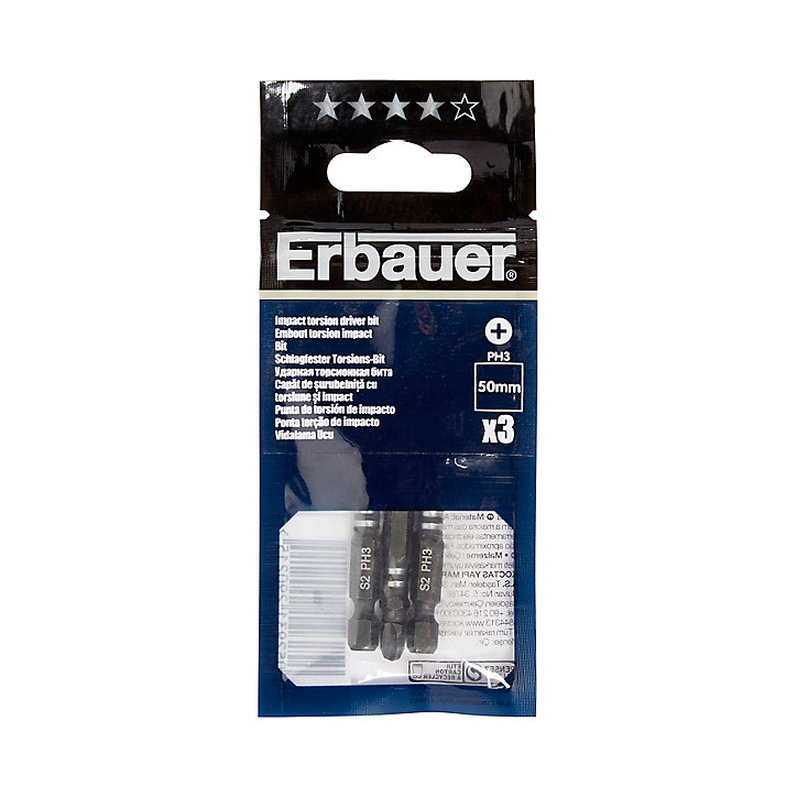 Embout de vissage torsion impact PH3 50mm Erbauer - 3 pièces