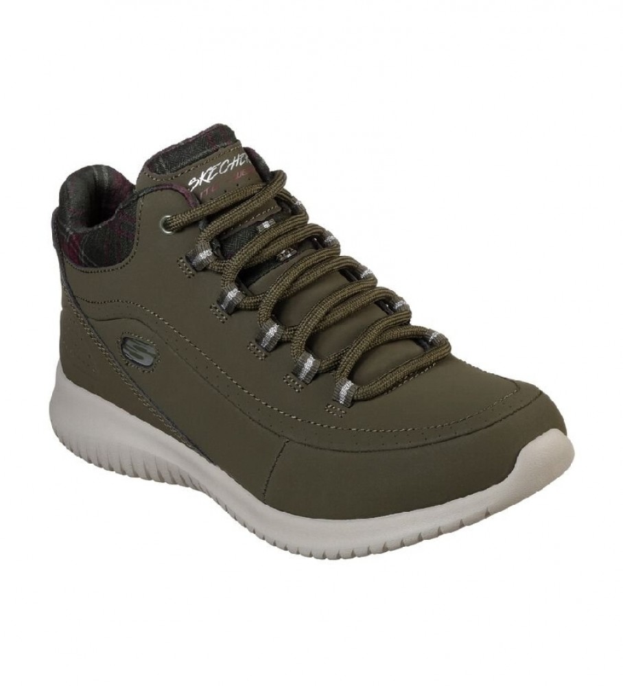 Botas de cano curto Skechers Ultra Flex Just Chill em couro, verde acastanhado