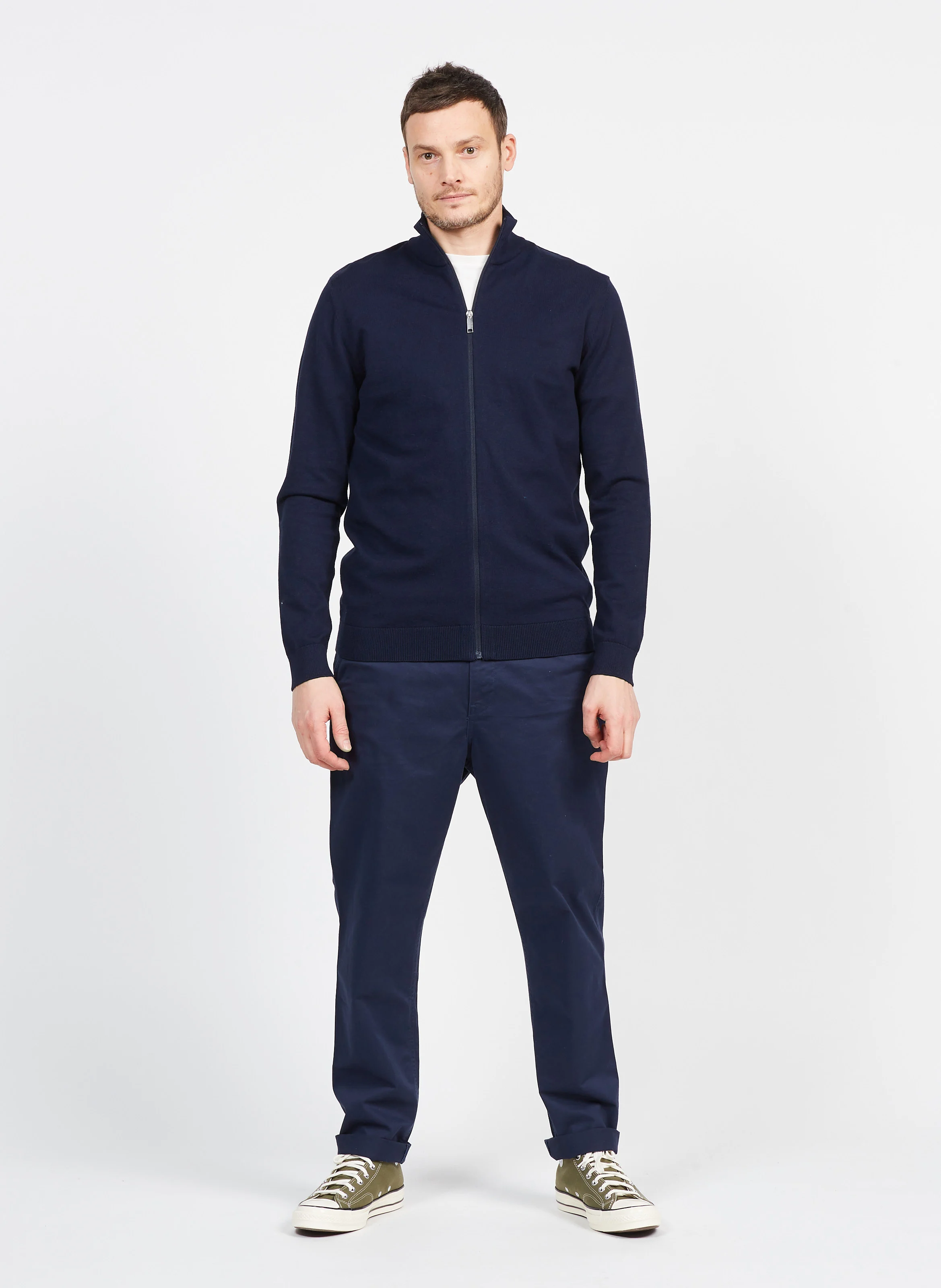 Gilet col montant en coton| Bleu