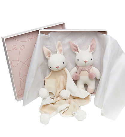 ThreadBear Geschenkset - Weiße Hasenrassel und Schmusetuch
