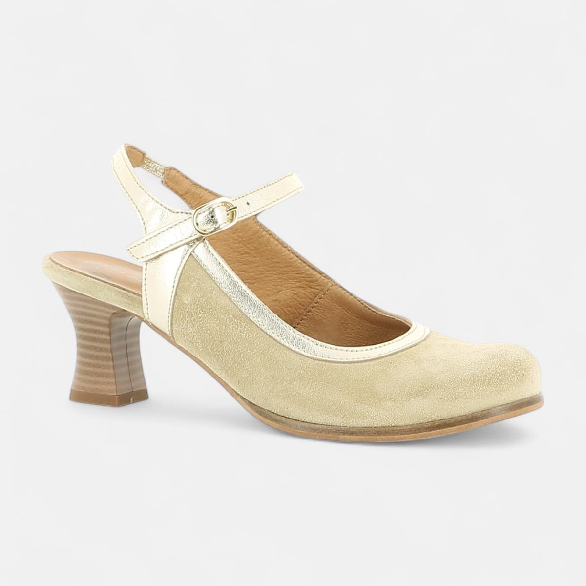 Escarpins avec bride arrière à talon Femme en cuir beige