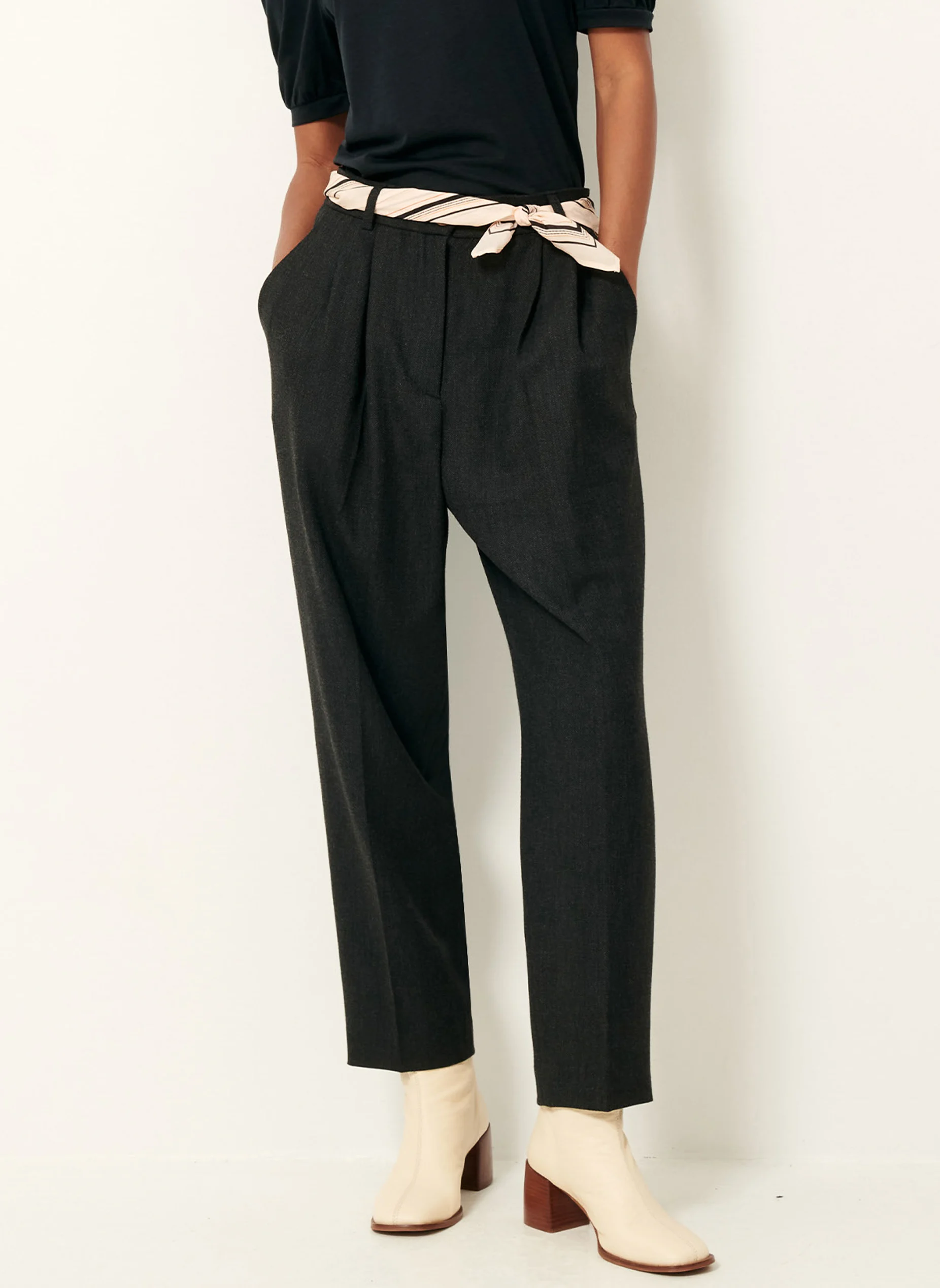 TIMOTHY - Pantalon droit taille haute | Noir