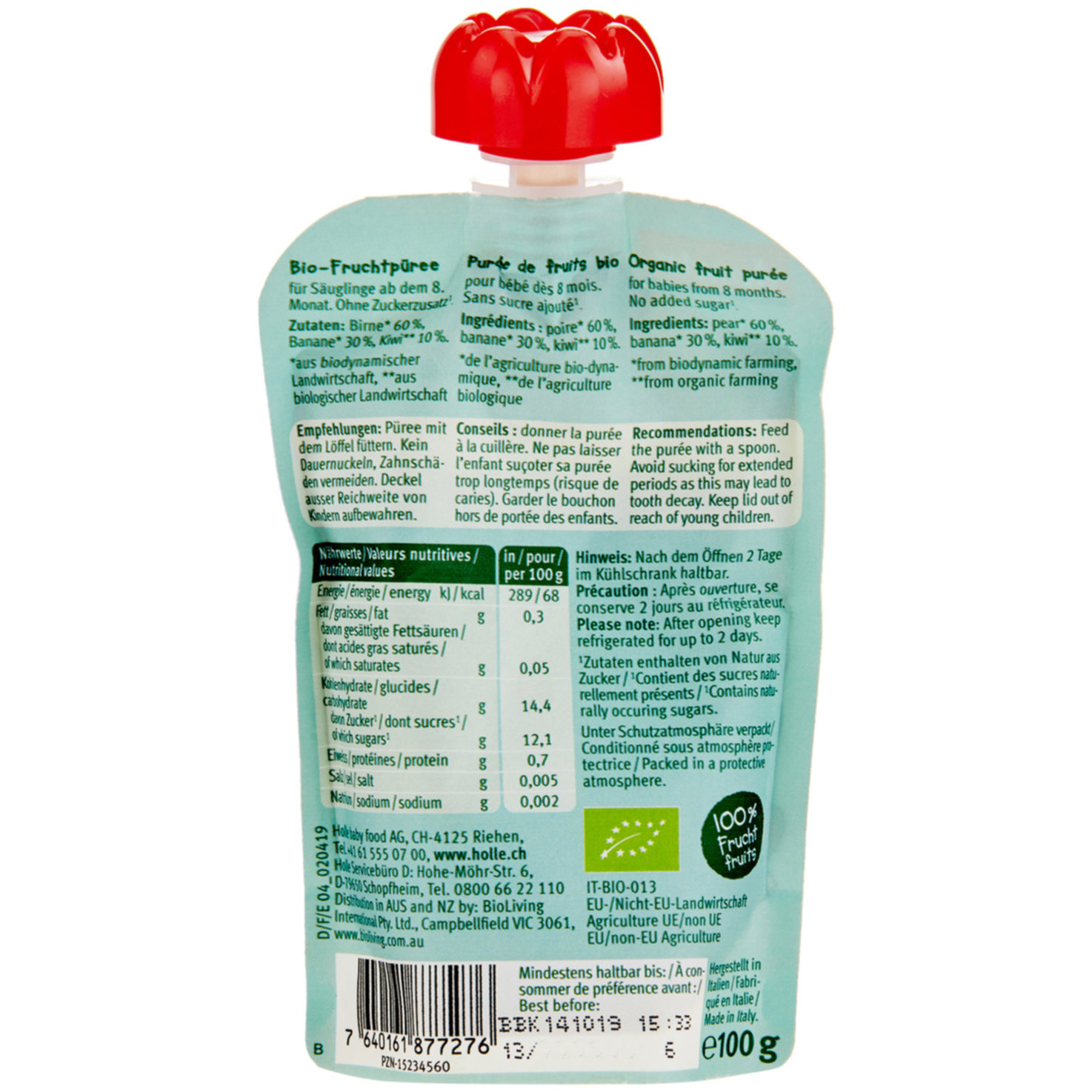 Holle Demeter Bio Kiwi Koala Pouchy 8+ Monate