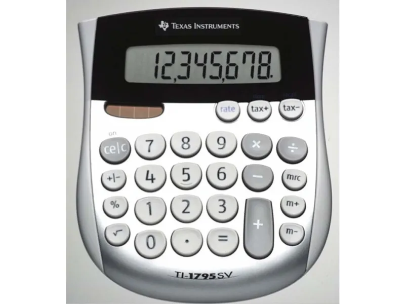 Regnemaskine Texas Instruments TI-1795 SV med 8 cifre - solpanel, batteri, bordmodel