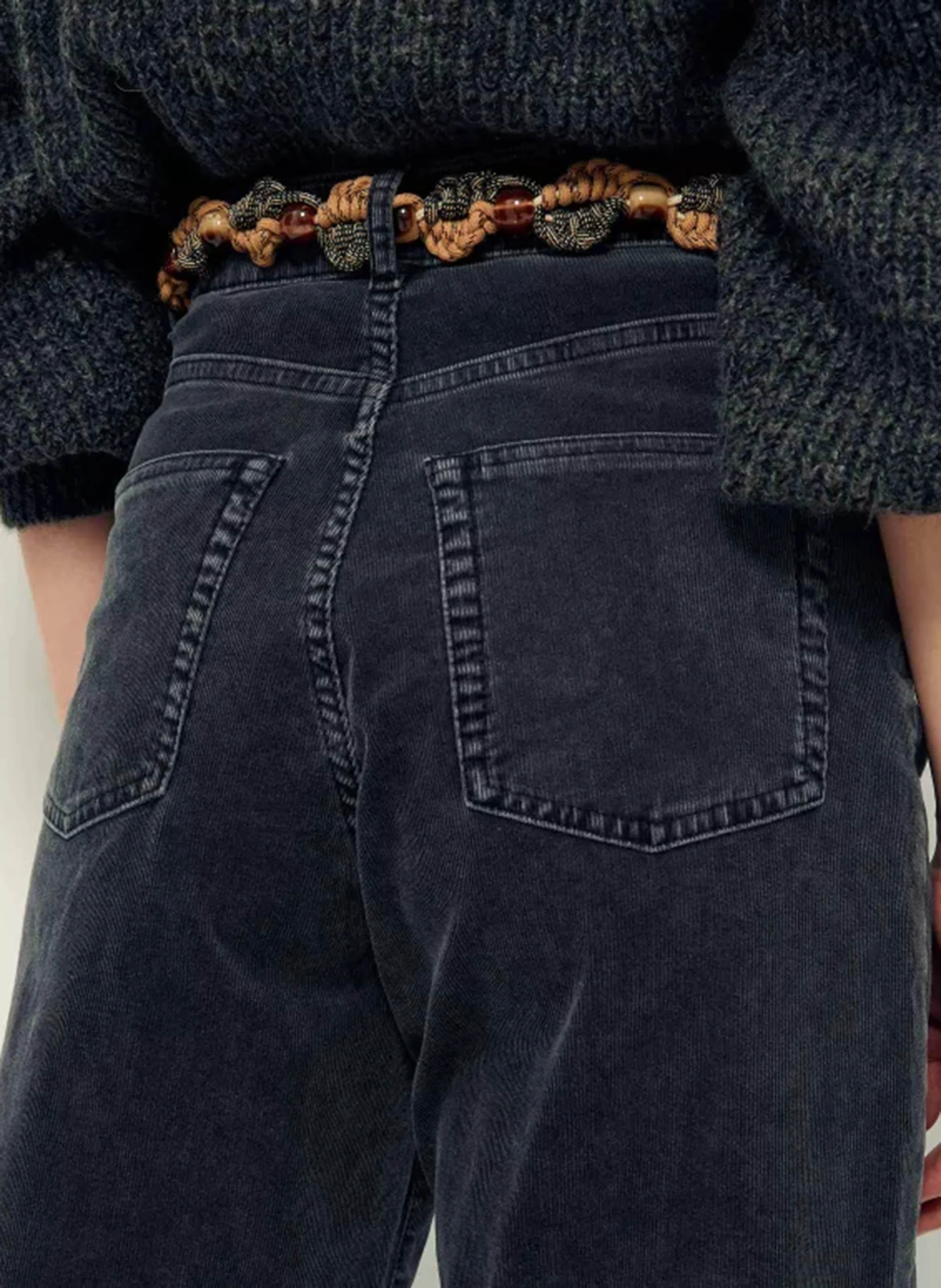 VELVET CRUISE - Pantalon droit taille haute en coton bio mélangé | Gris
