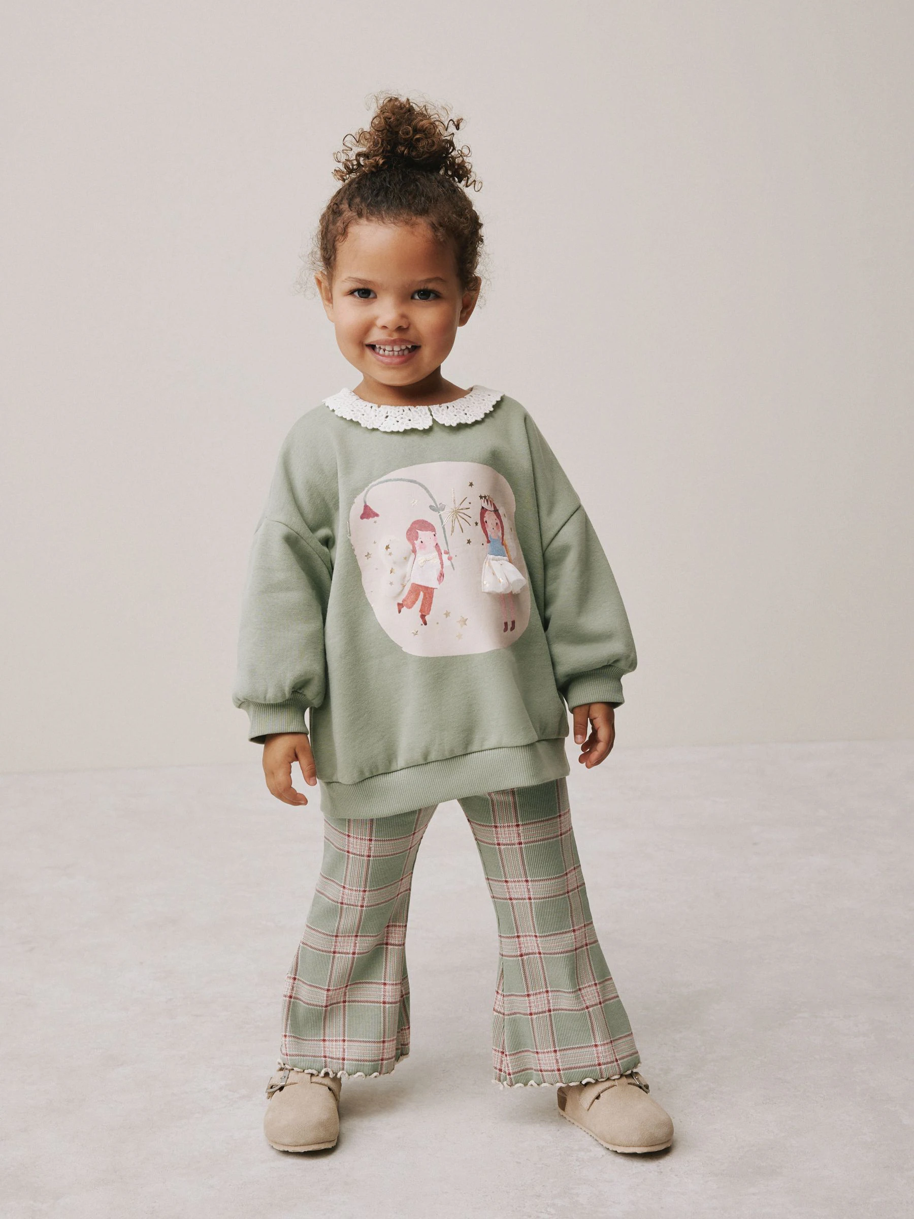 Groen elfje - Collared Sweatshirt & Flare Leggings Set (3mths-7yrs)