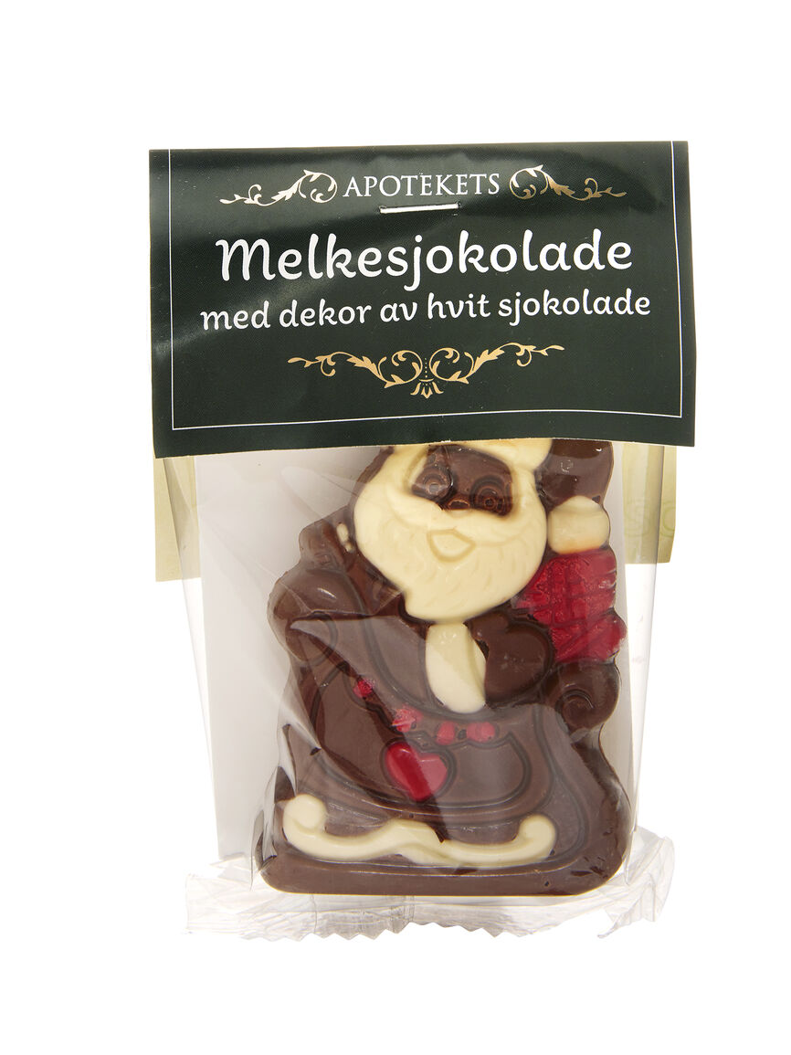 Apotekets melkesjokolade med dekor av hvit sjokolade 50 g