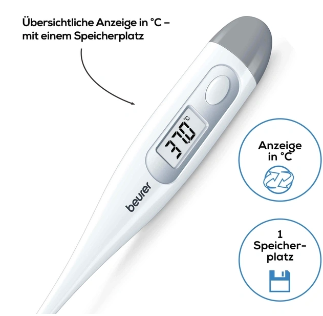 FT 09/1 Fieberthermometer Thermometer Temperatur Messgerät (°C) inkl. Batterie (79115) - Weiss