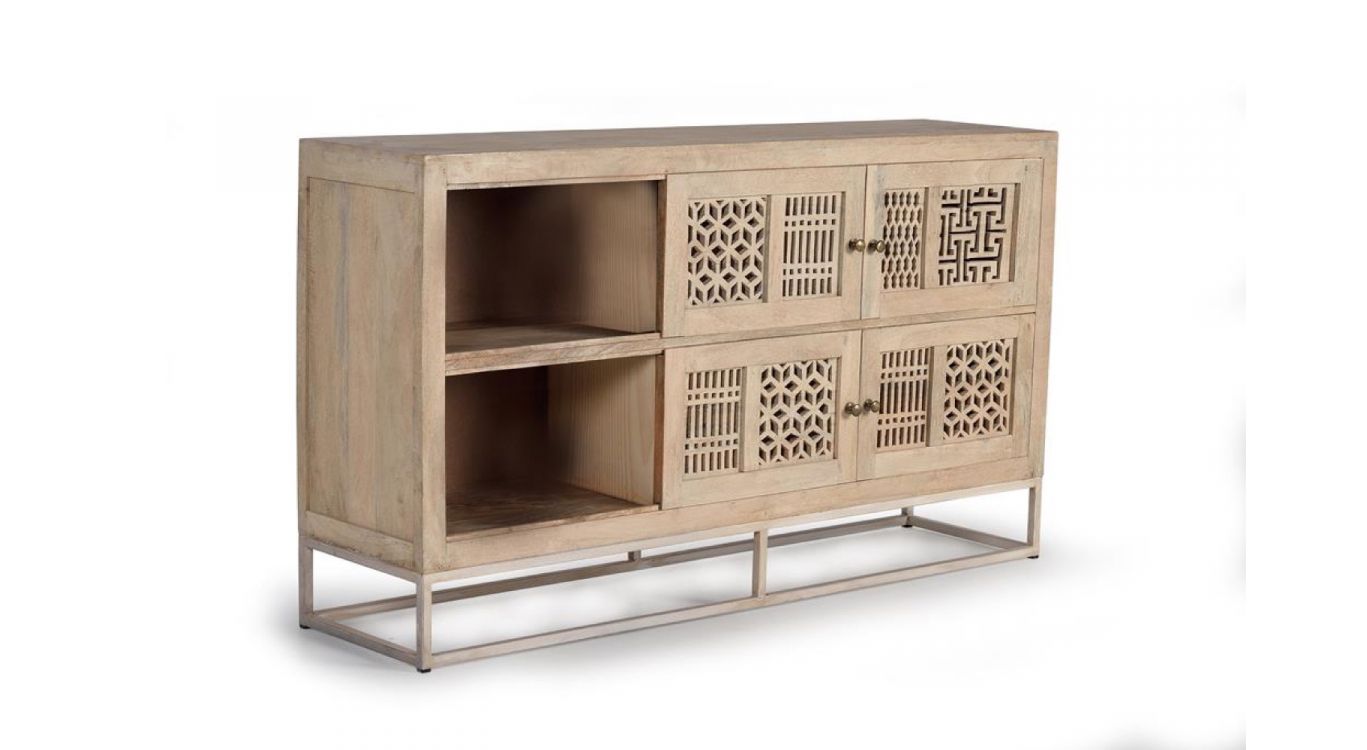 Bahut bois, fer marron 160x40x91cm - bois-fer