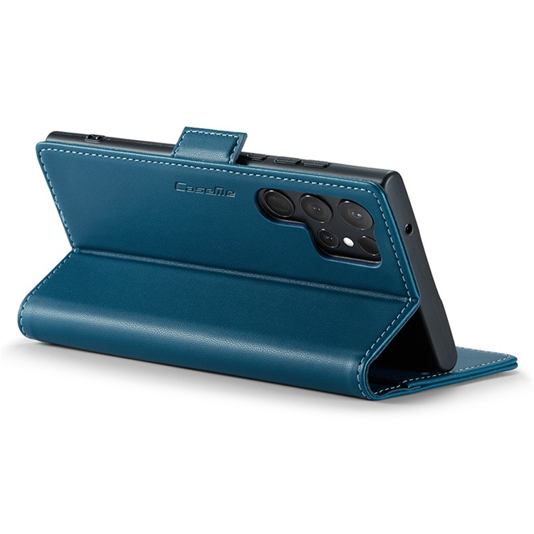 Samsung Galaxy S24 Ultra Leder Tasche Flip Wallet Etui mit Kartenfächern Litchi Look (RFID Schutz) - Blaugrün