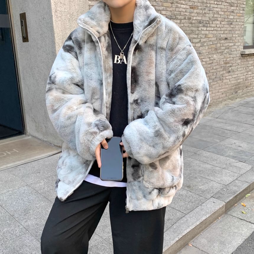emeisa - Tie Dye fleece jack met rits en opstaande kraag