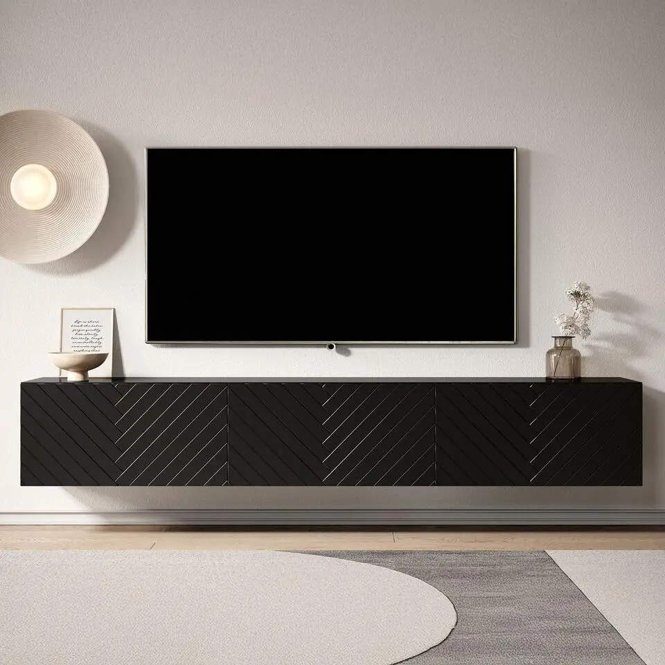 Meubella - TV-Meubel Bonzo - Zwart - Visgraat - 180 cm